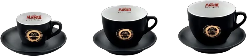 Црни шолји за еспресо со логото Musetti